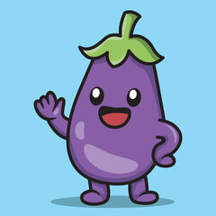 Vector Cartoon Cute Eggplant Illustration 