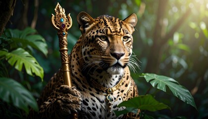 Leopard as the Jungle King with Royal Scepter 