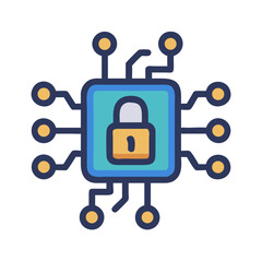 Digital security chip with lock, cybersecurity illustration concept