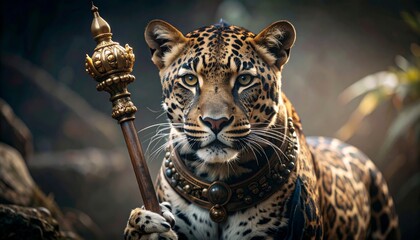 Leopard as the Jungle King with Royal Scepter 