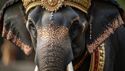Majestic Elephant with Royal Jewels and Golden Headdress