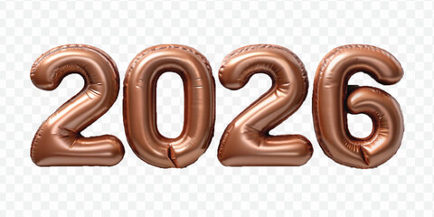 realistic 3d 2026 text made with hellium balloon in different colour style isolated on transparent background