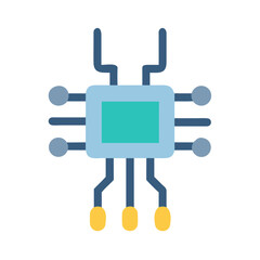 Isolated Flat Design Computer Chip with Wires on Black