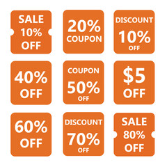 Orange Discount and Sale Labels – Coupon and Promotion Tags – EPS Vector