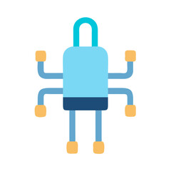 Abstract robot character on black background with symmetric composition