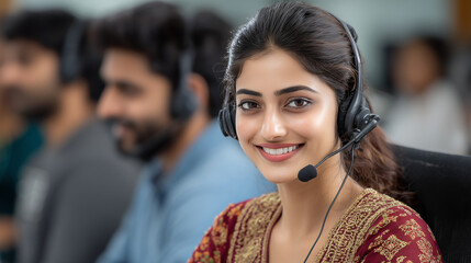 Beautiful Indian Call Center Woman Ready for Communication and Problem Solving