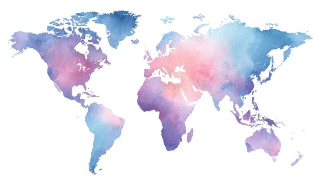 Watercolor world map, pastel hues
