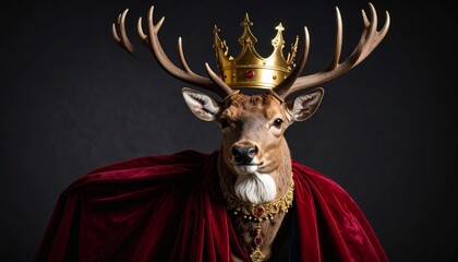 Stag with a Royal Crown and Velvet Cape