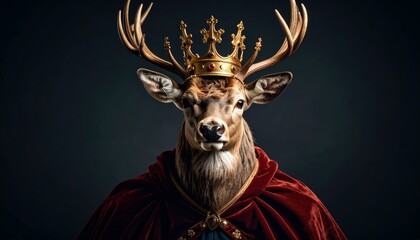 Stag with a Royal Crown and Velvet Cape