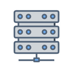 Isolated server rack icon on black background, flat design