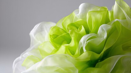 Abstract folds of sheer fabric in white and green. Delicate rippled textile background. Creative backdrop for art and design.