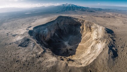 Aerial view of a volcanic crater