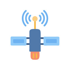 Flat design satellite icon orbiting on black background graphic