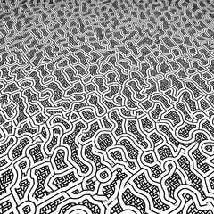 Maze is shown in black and white. The maze is very intricate and has many twists and turns. The maze is so complex that it is difficult to determine where the end is.
