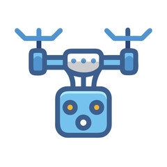Simple stylized drone icon against a black background image