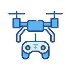 Blue Drone and Controller Icon on Black Background Vector