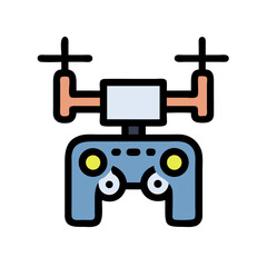 Flat design drone and controller isolated on black backdrop