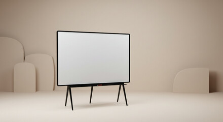 Empty white board mockup on easel in modern studio setting, balanced tones