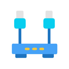Blue internet router with cables flat design icon
