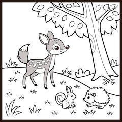 Coloring page outline of cute deer