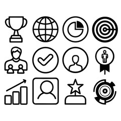 Business Icon Set: A collection of clean, modern icons perfectly embodying the essence of business, goals, and success. Ready to seamlessly integrate with your digital projects.
