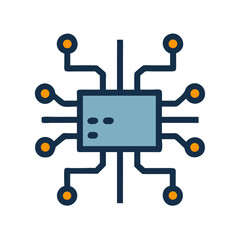 Stylized vector microchip illustration on black background displaying technology