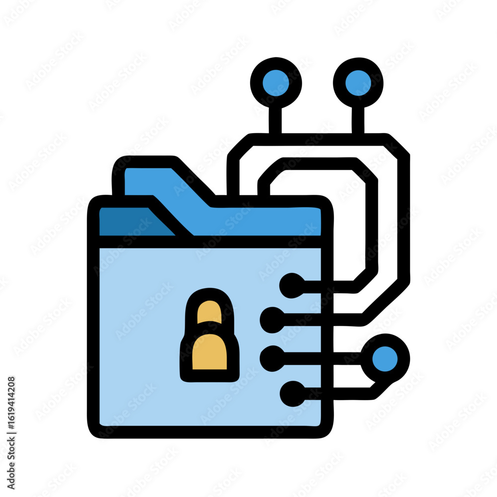 Poster stylized icon of a user profile inside a folder