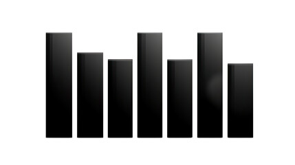 A sleek black bar chart icon with seven vertical columns in minimal data representation style isolated on white background