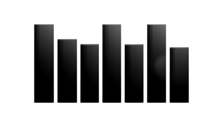 A sleek black bar chart icon with seven vertical columns in minimal data representation style isolated on white background