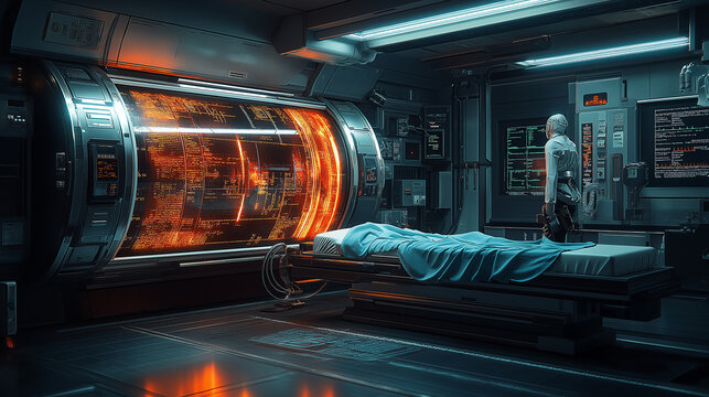 Medical scanning robot using AI to detect patient data from holographic display - Powered by Adobe