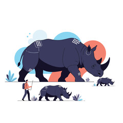 Fototapeta premium Illustrative scene capturing the majesty of rhinoceros family on an african safari adventure