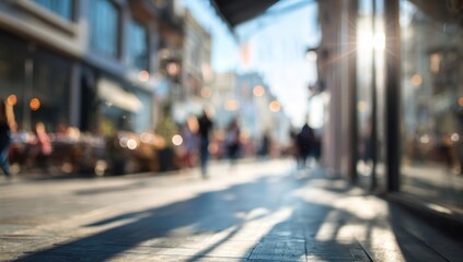 Fototapeta premium Blurred city street scene on a sunny day