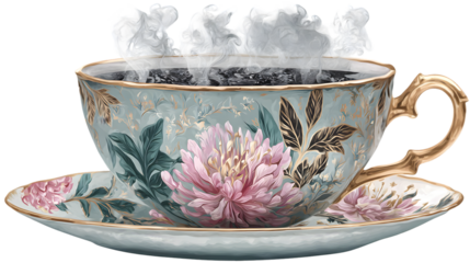 Antique Porcelain Teacup with Floral Pattern – Isolated on White