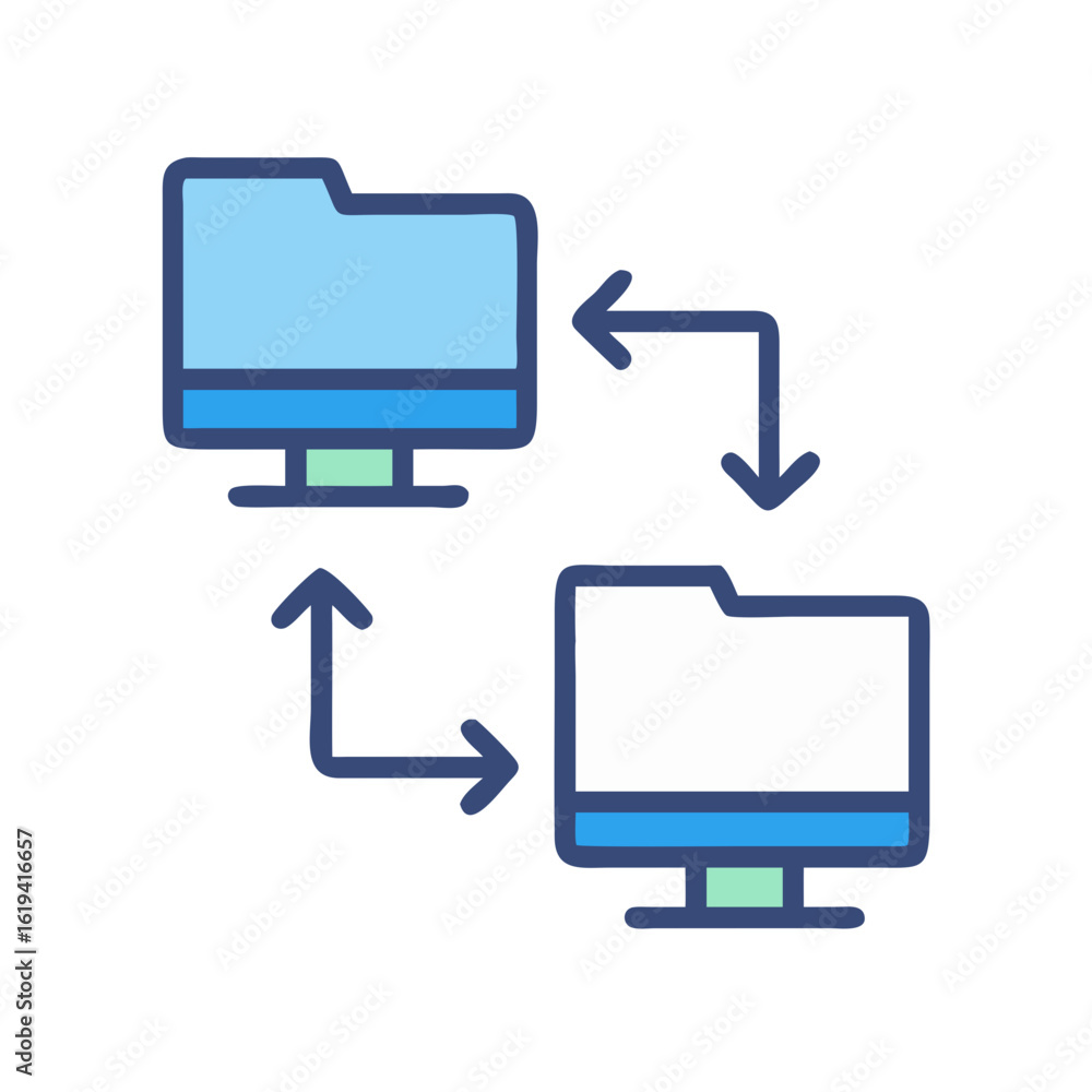 Poster data exchange between folders icon on isolated background