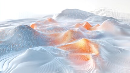 Abstract digital landscape with wavy lines, light orange and light blue colors, suggesting a topographic map or terrain.