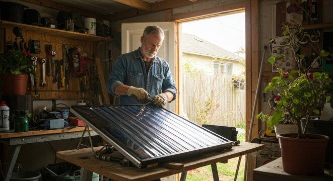 Man working on solar panel