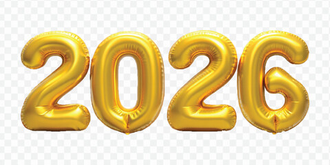 realistic 3d 2026 text made with hellium balloon in different colour style isolated on transparent background