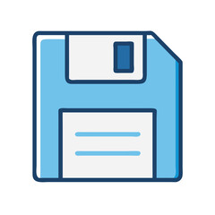 Vintage blue floppy disk icon on black background