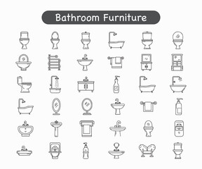 Minimalist Bathroom Icons: Black & Line Art Toilet & Furniture