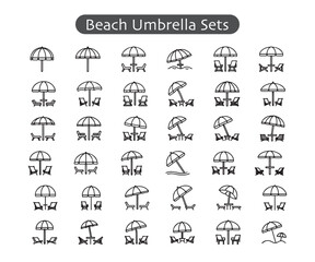 Minimalist Beach Icons: Black & Line Art Umbrella and Chair Set