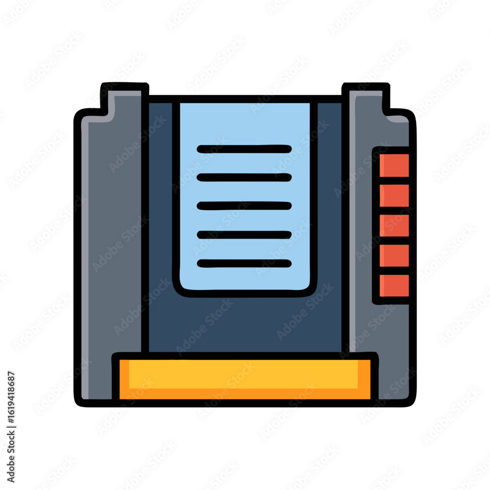 Poster retro game cartridge icon with lines and button elements