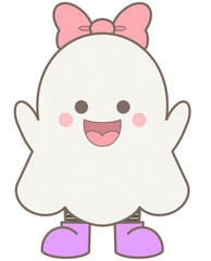 Happy halloween elements white ghost girl with ribbon