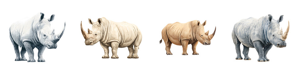 Obraz premium Rhinoceros Realistic Illustration Set on White