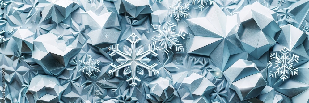 Poster geometric patterns in the form of snowflakes causing a sense of wonder and awe.