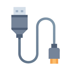 Isolated gray USB cable illustration on a black background