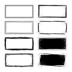 Rectangular frame collection with varied grunge and solid border designs in black and white