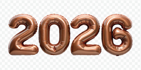 realistic 3d 2026 text made with hellium balloon in different colour style isolated on transparent background