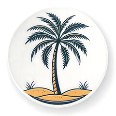 Obraz premium Stylized palm tree illustration on a white circular background