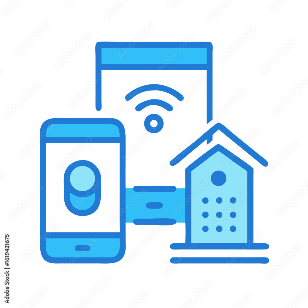 Poster smart home automation controlled via mobile devices icon vector