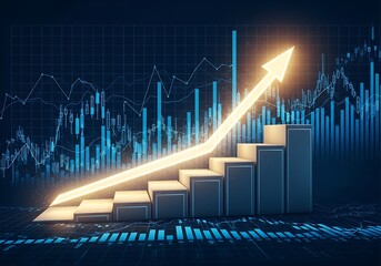 Naklejka premium Glowing arrow ascends through digital financial growth chart